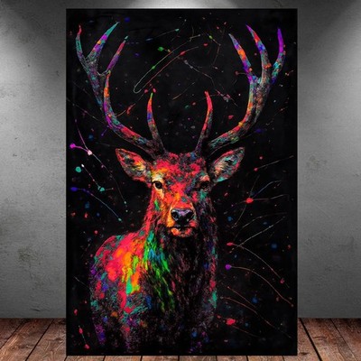 LEINWAND BILD ER XXL ABSTRAKT HIRSCH FARBSPRITZER BUNT MODERN WAND POSTER P1463