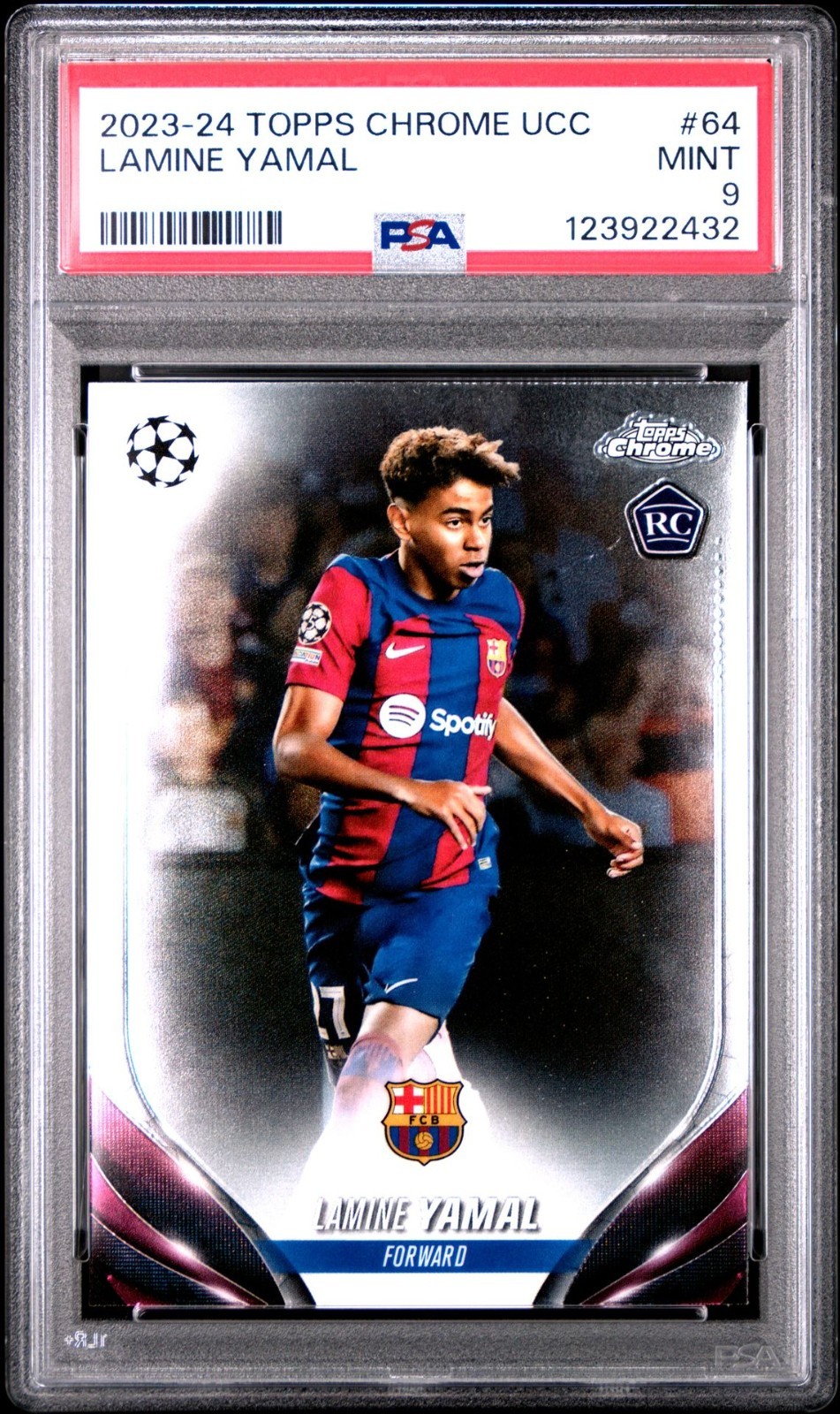 2023-24 TOPPS CHROME UEFA CLUB COMPETITIONS 64 LAMINE YAMAL PSA 9 MINT
