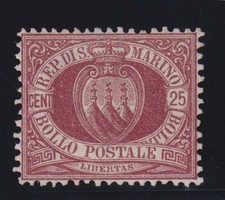 Saint-Marin 1877 Stemma 25 cents saxon n°5 MNH CERT. CILIO