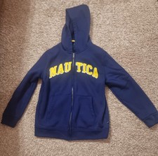 Nautica Boys' Fleece Full-Zip Hoodie - Navy Blue with Yellow Logo - Size L 14/16