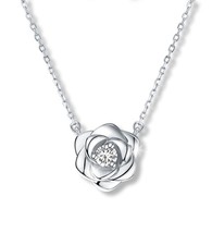 Rose Flower Necklace White Gold Plated Sterling Silver Pendant Jewelry for Wo...