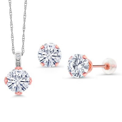 10K Two-Tone Gold Pendant with Chain Earrings Set Forever One Moissanite from