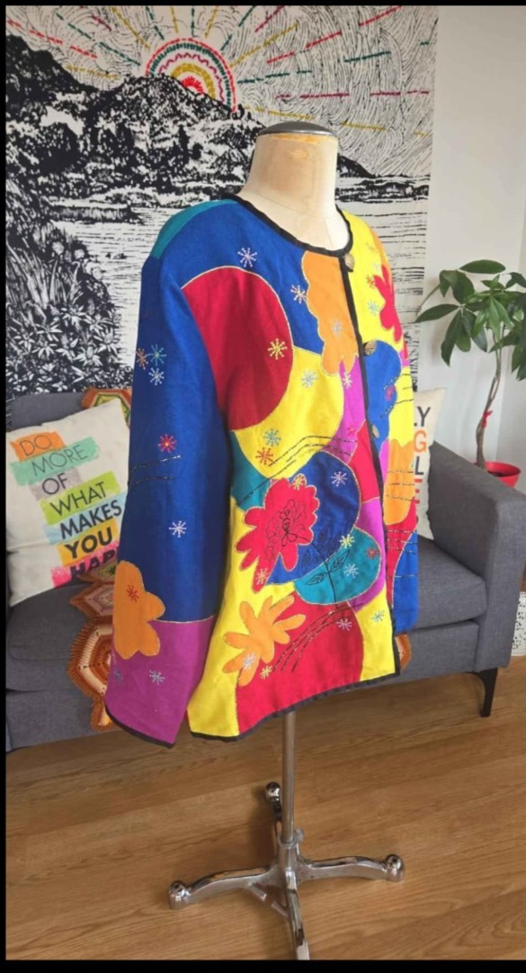 Indigo Moon Patchwork Jacket Embroidered Retro Fl… - image 2