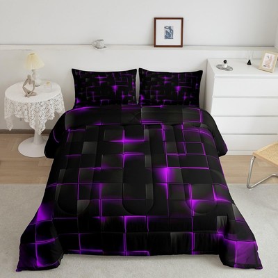 Purple and Black Comforter Set Full Size Light Geometric Comforter for Boys T...