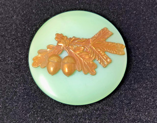 XL Czech Glass Vaseling Button W Gold Luster Acorns