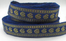 NOS Blue and Gold Woven Ribbon Sewing Craft Trim 13 Yards Total