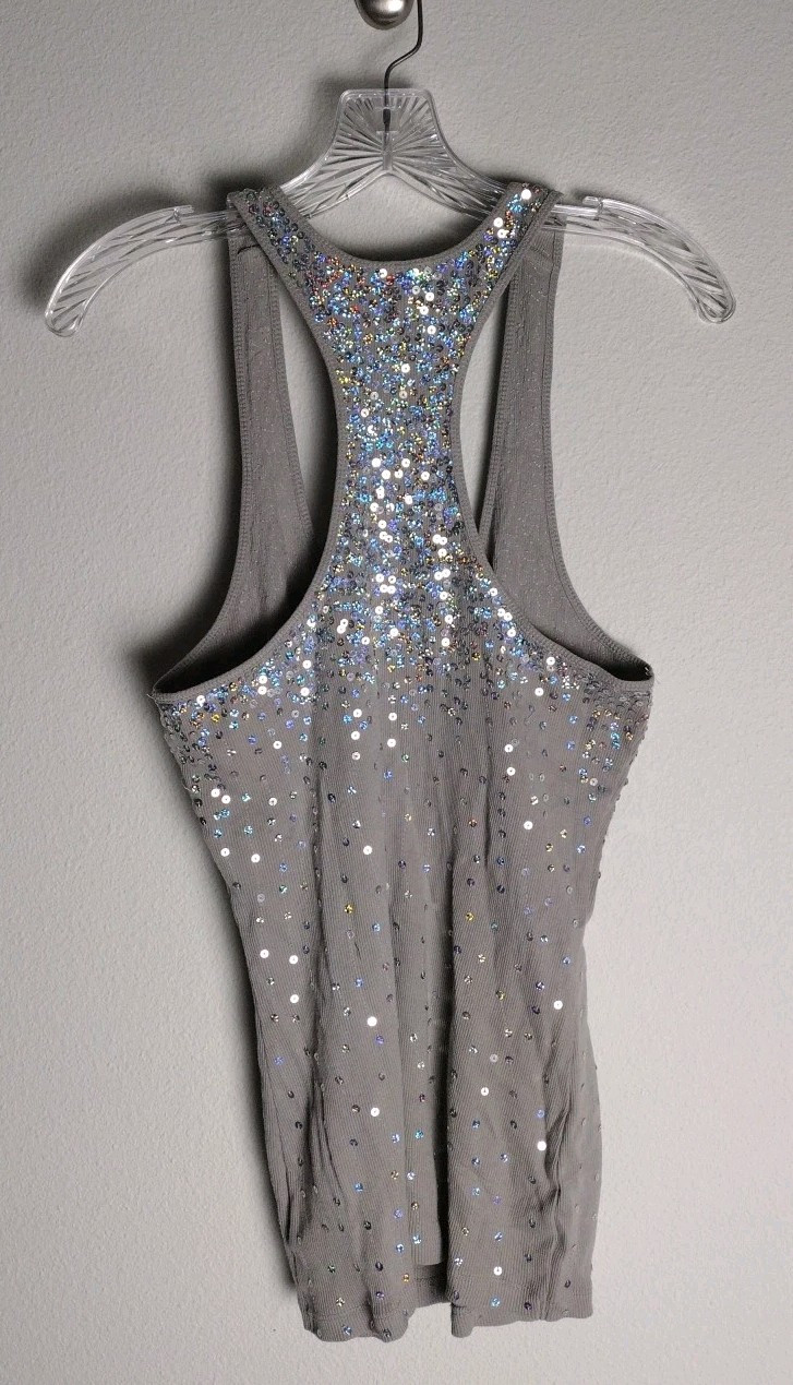 Express Gray Dazzling Rainbow Sequin Racerback Ta… - image 3