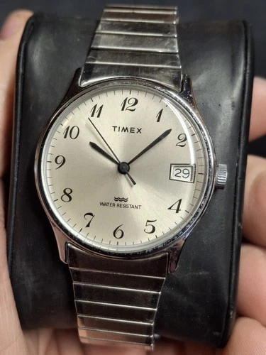Timex Marlin 1980s Silver Tone Mens Vintage Mechanical Handwind Watch Retro...