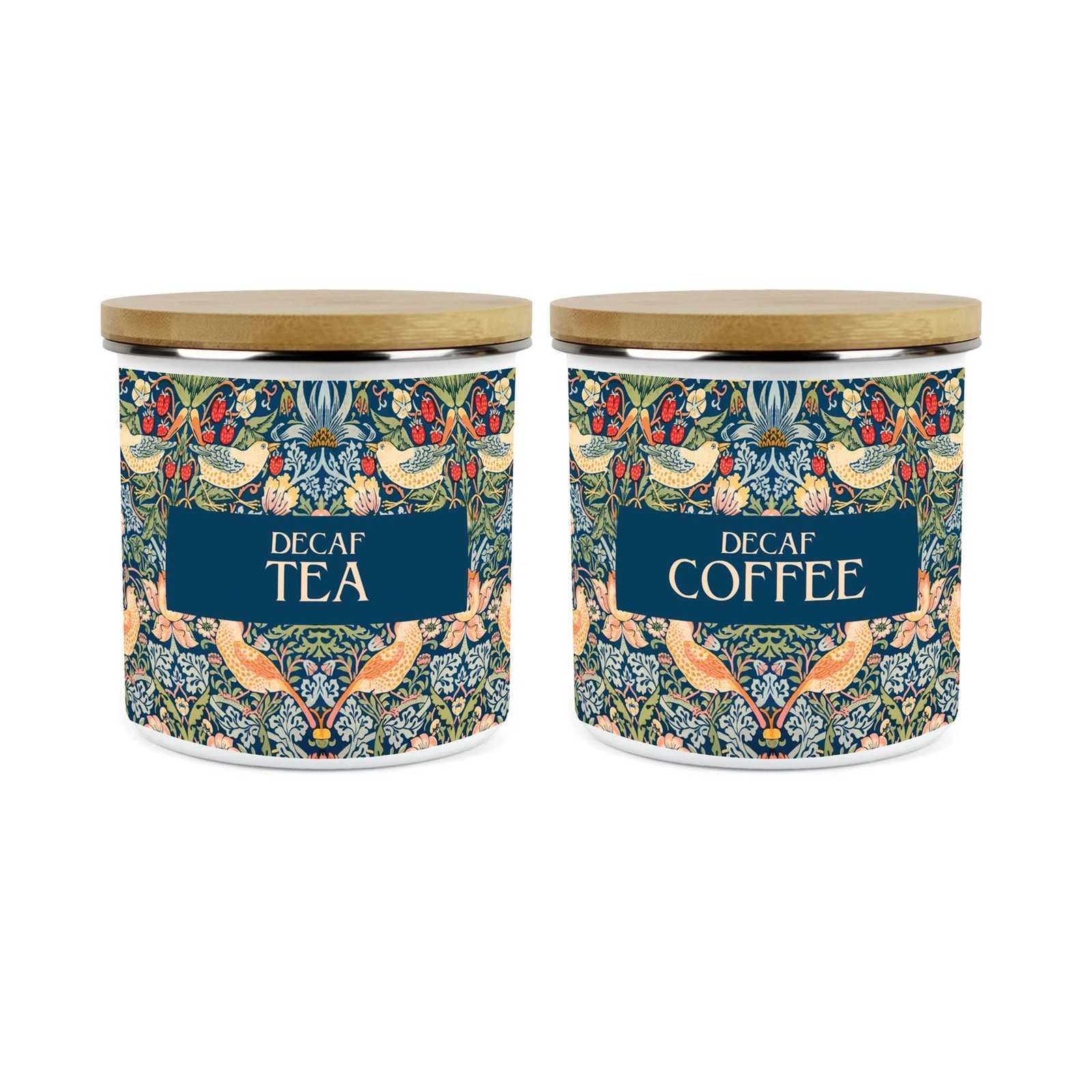 Blue Strawberry Thief Decaf Tea & Coffee Storage Canisters Set - Homewares Gifts