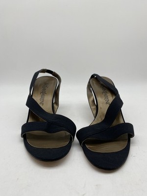 Yves Saint Laurent Black Crossover Slingback High Heel Sandals Size 7.5 COA
