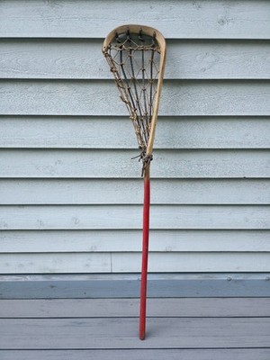 Great VINTAGE Old Wooden Handcrafted Lacrosse Stick Red Handle  46'' x 8''