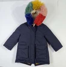 Boden Kids Navy Puffer Coat Rainbow Faux Fur Hood Warm Winter 2 3Y