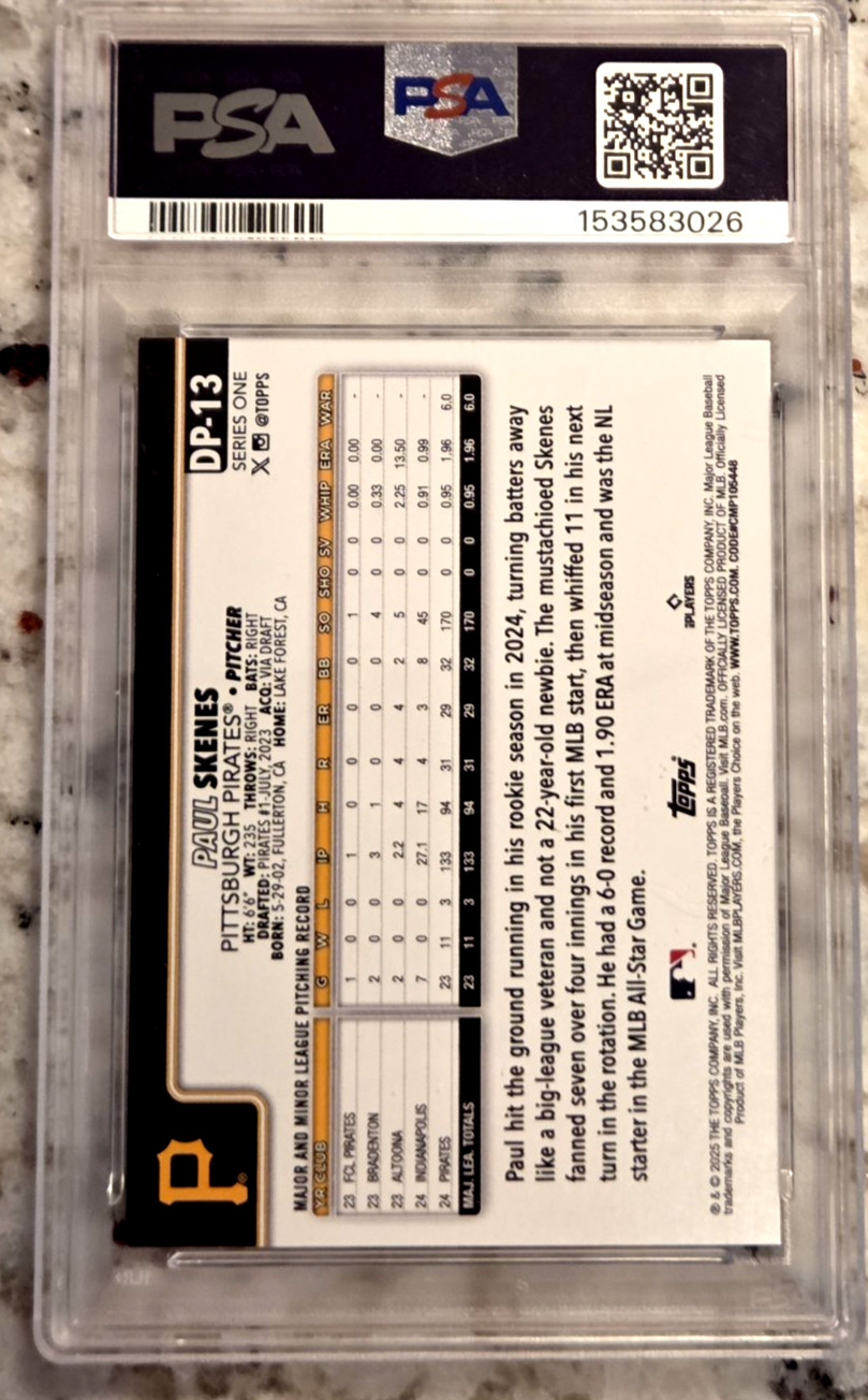 PAUL SKENES 2025 Topps Celebration {DOUGOUT PEEKS SSP}; *PSA 9 MINT* view 2