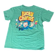 Lucky Charms Youth Kids Large 10-12 Leprechaun Mascot Green Cereal Shirt