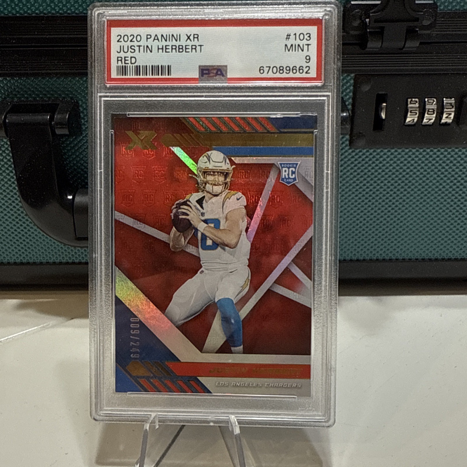 2020 Panini XR #103 Justin Herbert - Los Angeles Chargers Red /249 PSA 9