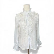 Victorian ruffle high neck textured sheer Elegant White Ruffle Blouse S
