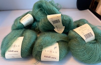 7 Skeins NOS  ROWAN KIDSILK AURA Yarn Lot 285 ,all , 25 G Ea MOHAIR SILK Moss