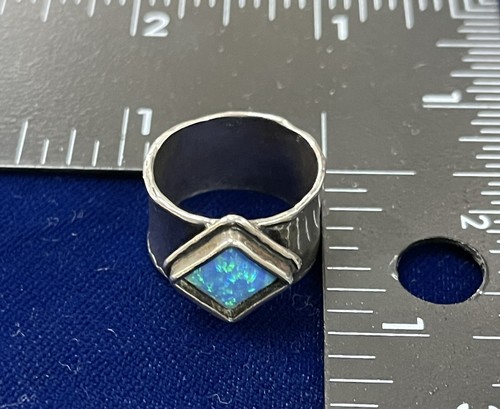 Opal Ring Fat Cigar Band Sterling Silver Sz 7 - Picture 7 of 11