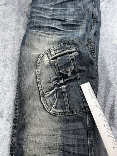 Y2K Attitude Gold Jeans Men 36x32 Blue URBAN HIP-HOP Pants Brooklyn Knee Pockets - Picture 15 of 16