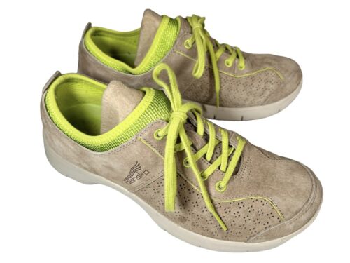 DANSKO Elise Sneaker SIZE US 8.5 EU 38 Tan Suede Yellow Trim Lace Comfort Shoe - Picture 1 of 10
