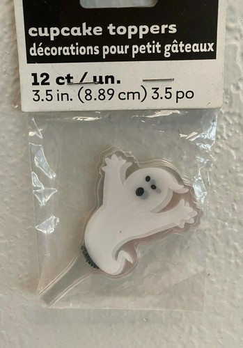 UNIQUE Plastic 12pc Ghost Shaped Cupcake Toppers 3.5 in - 第 1/3 張圖片