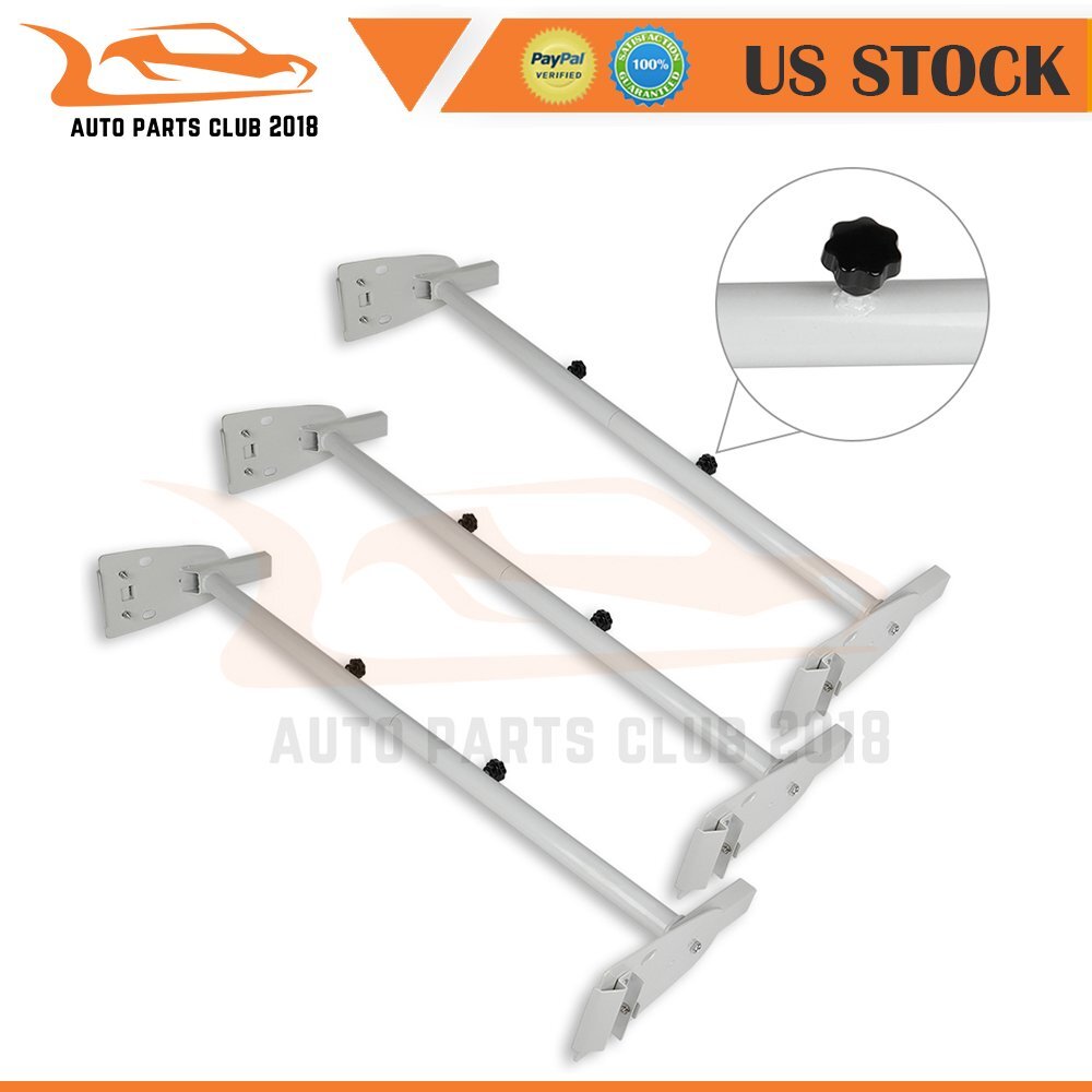 Roof Ladder Rack WHITE VAN 3 Bar TOP Carrier Universal Fits Ford Chevy 750lb set
