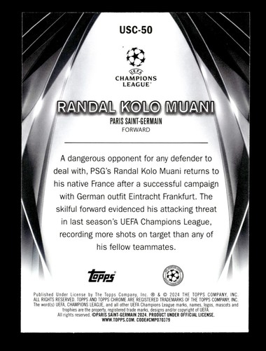2024 Topps Chrome UEFA Champions League #USC-50 Randal Kolo Muani - Picture 2 of 2