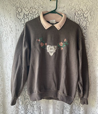 Vtg 90s JERZEES Floral Heart Sweatshirt M USA Handmade 80s Couquette Cottagecore