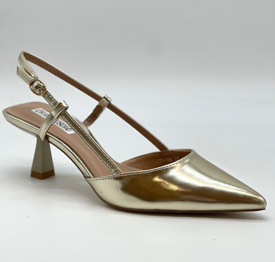 Schuhe Pumps Slingback Gold Gold Damen Mädchen mittlerer Absatz Kitten Heels
