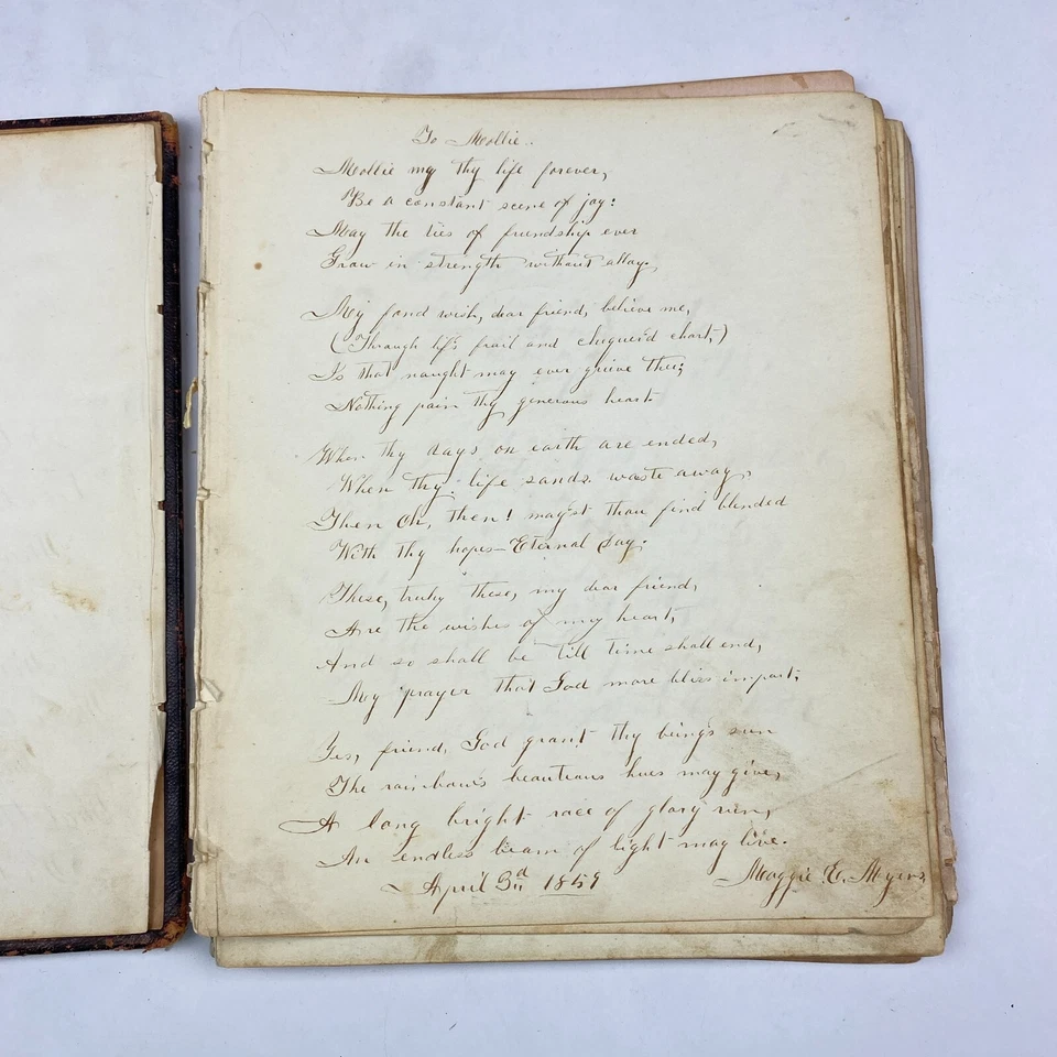 1850s Friendship Album Autograph Book Handwritten Poems & Sketches Delaware VTG - Image 4 of 4