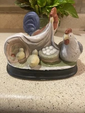 Vintage Artmark Country Rooster, Chicken With Chicks and Eggs Figurine