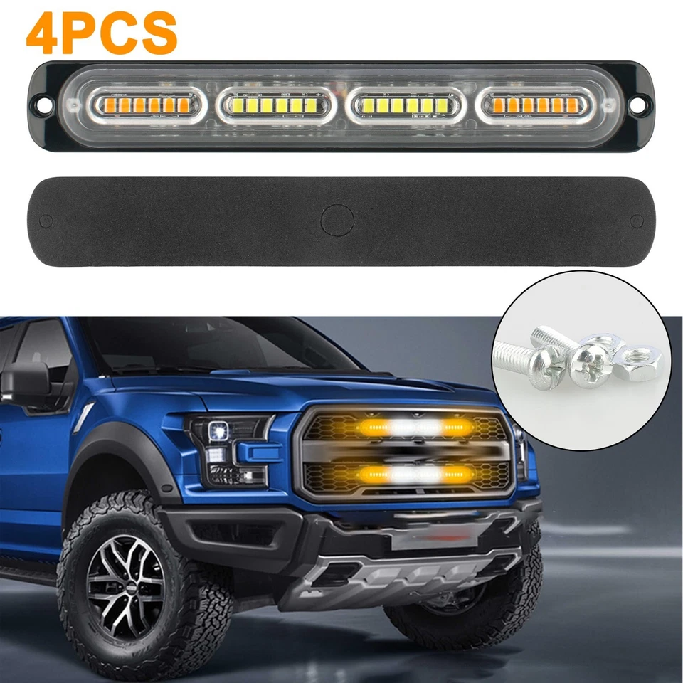 Barra de luz estroboscópica baliza de peligro estroboscópica de advertencia ámbar/blanco 24 LED 4 PIEZAS Foto 3 de 4