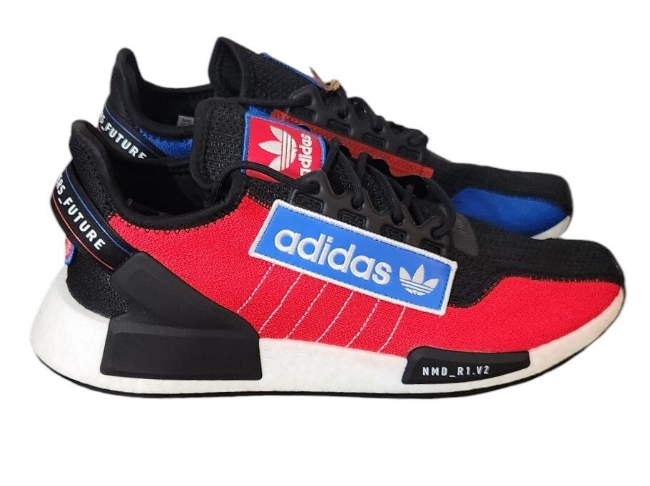 Men Adidas NMD_R1 V2 Black/Blue 'Logo Patch - Team Power Red' GX6326 Size 11