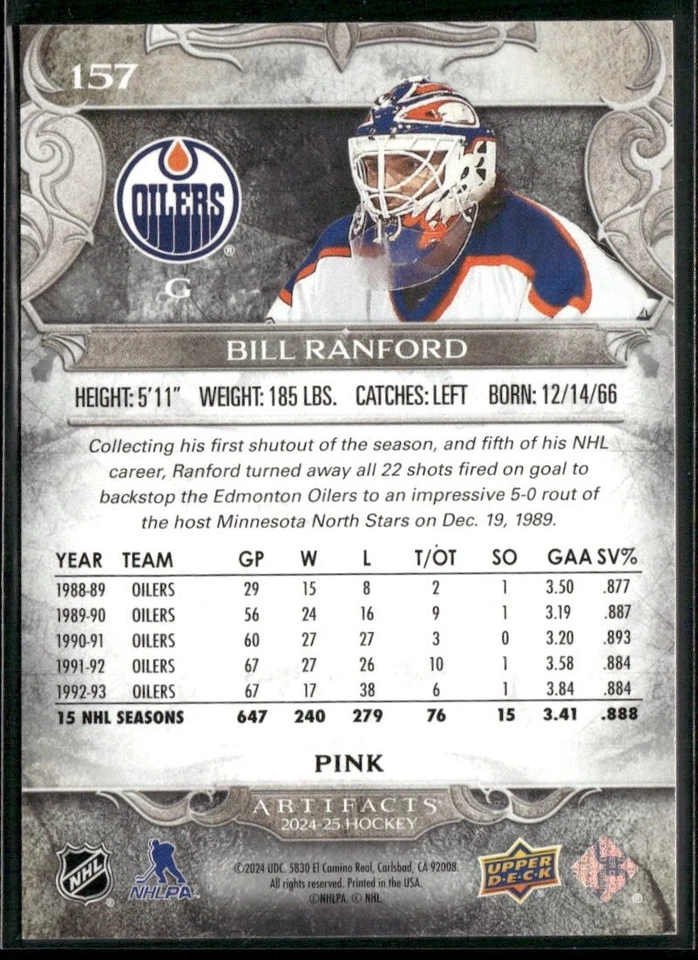 2024-25 UPPER DECK ARTIFACTS BILL RANFORD SP PINK PARALLEL #15/35 #157 - Image 2 of 2