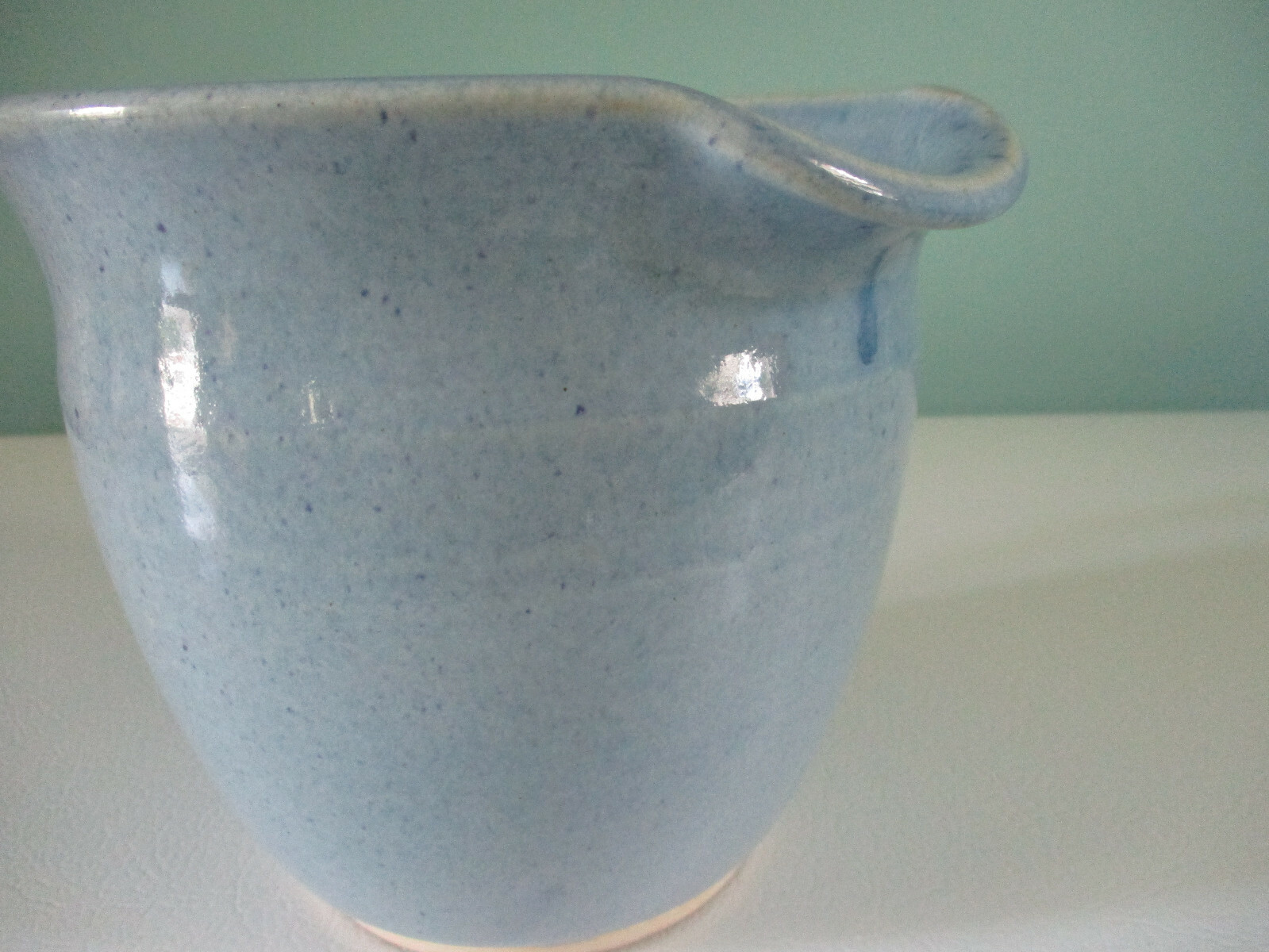 VTG Stoneware Pottery Pitcher Vase Hand Thrown Glazed Blue with Flowers ...