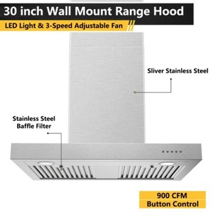 30in Hotte de la gamme T-Shape de montage mural 900CFM Ventilateur de poêle en acier inoxydable 3-Speed neuf