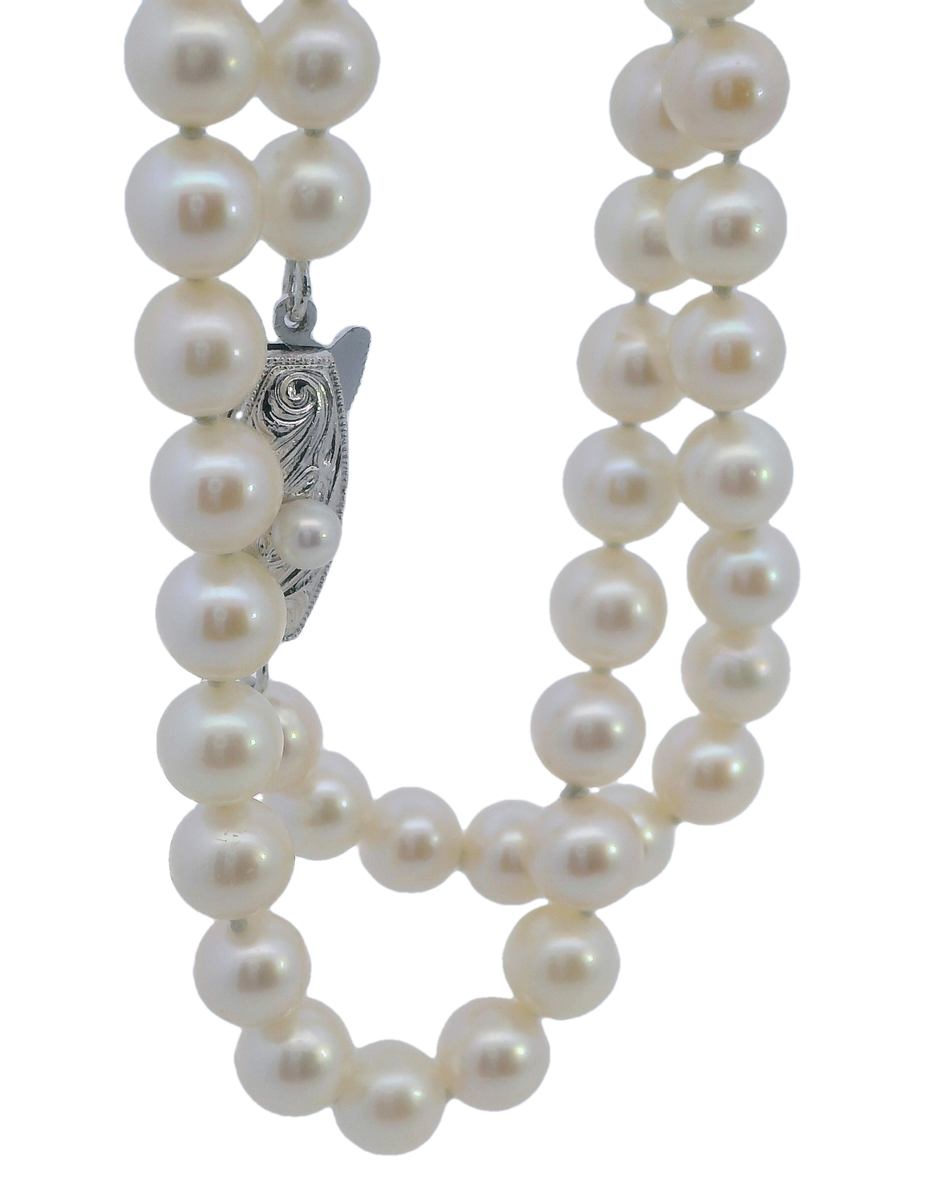 Mikimoto Cultured Pearl Strand Necklace with Silver Clasp 94 Pearls, 