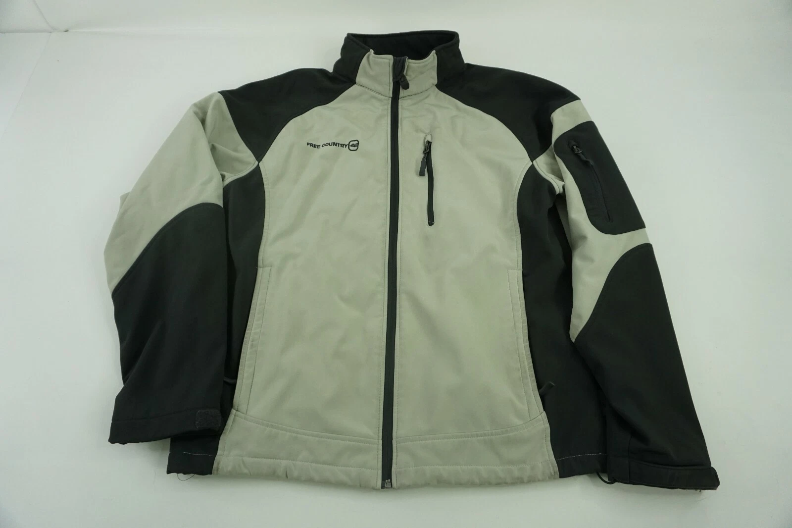 Free Country Jacket Mens Small Gray Soft Shell Full Zip Pockets Water Resistant