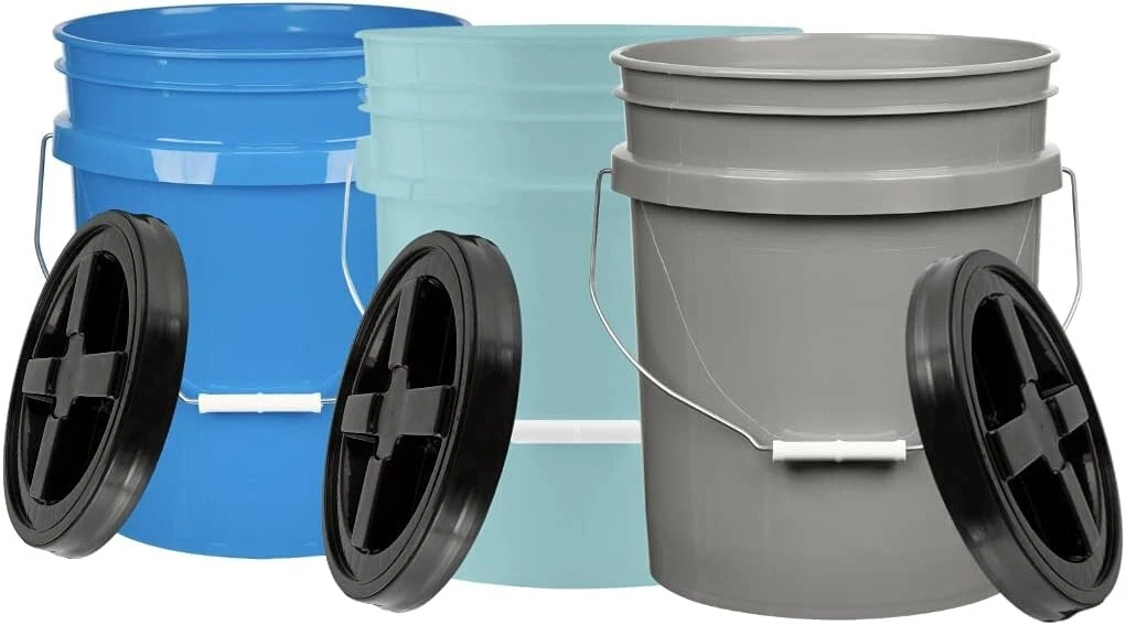 5 Gallon Bucket pail with Screw on Lid - 3 color- Food Grade BPA Free ( 3 Pack)