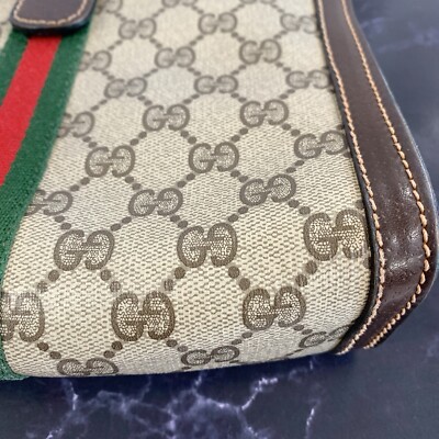 Gucci Vintage Clutch Bag - GG Canvas, Leather Trim, Rare Zip-Tape
