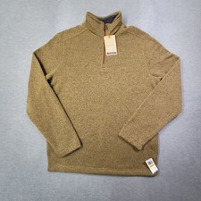 GH Bass  Co Sweater Mens Medium Tan Speckled 1/4 Zip Fleece Mock Neck NWT