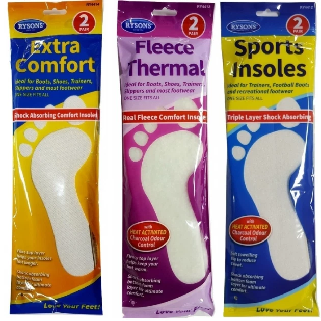 2 Pairs Shoe Insoles Thermal,Sports or Extra Comfort UK Mens Women Size 3-11