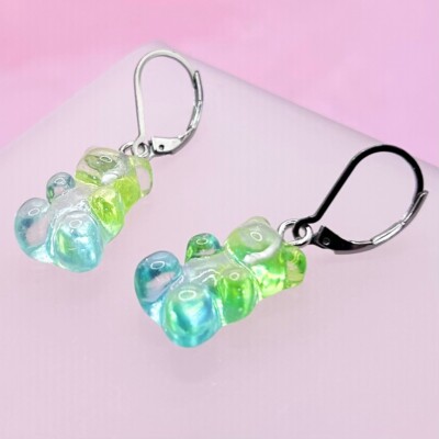 Farbverlauf Gummibärchen süße Anhänger Ohrhänger (grün/blau) Neu