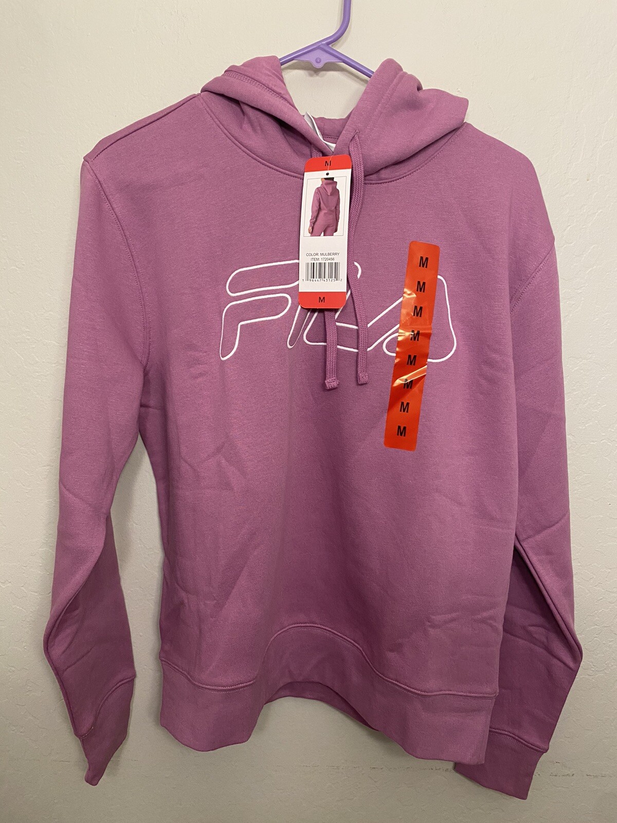 Felpa donna FILA con cappuccio manica lunga ricamata logo Mulberry nuova con etichette taglia M $36 97Z1008