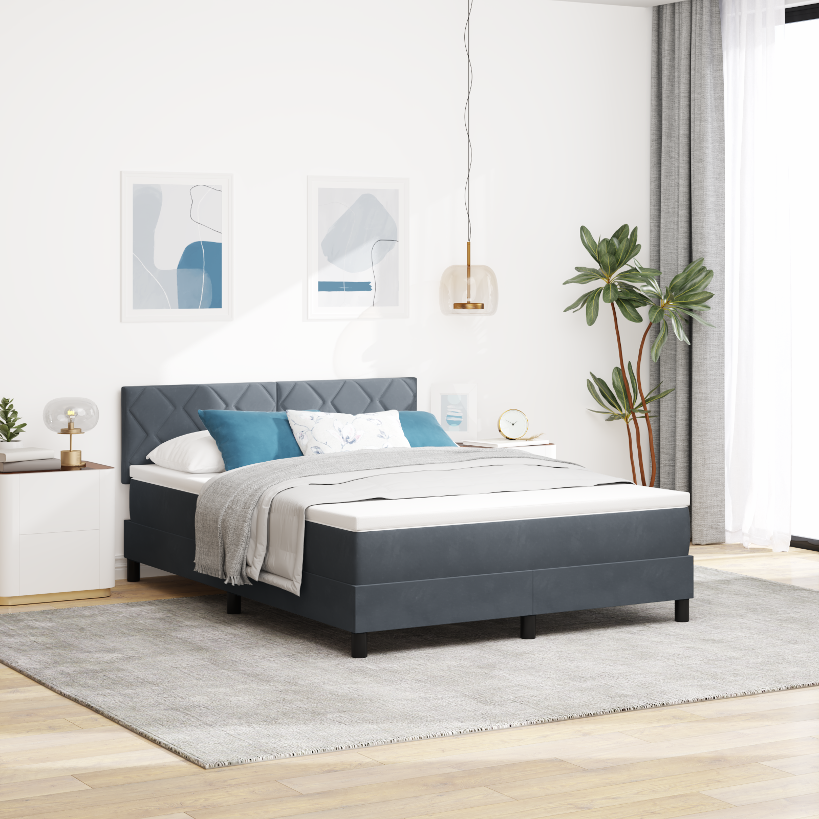 Letto Box Spring con Materasso e LED Grigio Scuro 140x190 cm Velluto 2104676