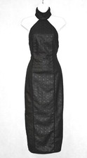 A8 MISHA COLLECTION Black Open W/Straps Halter Neck Sparkling Midi Dress Size M