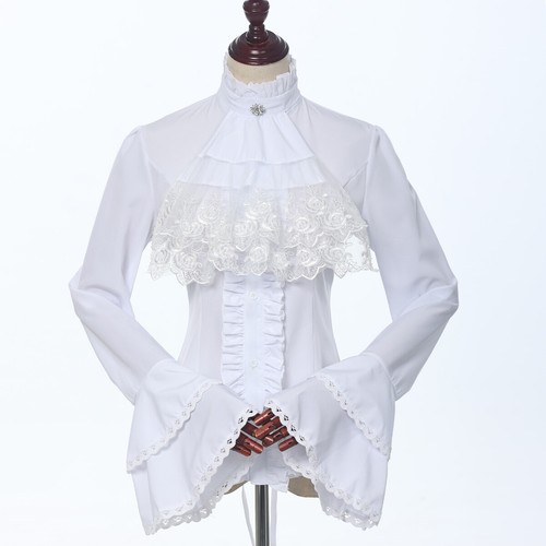 Women Victorian Shirt with Jabot Lady Classic Gothic Blouse Flared Sleeve Shirt - Picture 9 of 12