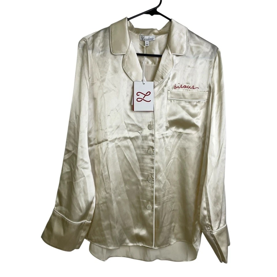 Pijama de seda L'Academie by Marianna Revolve pequeño para mujer rojo marfil bordado Foto 2 de 4