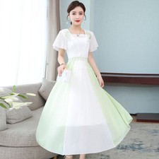 Women Chinese Dress Embroidery Mesh Ruffle Sleeve Midi Elegant Princess