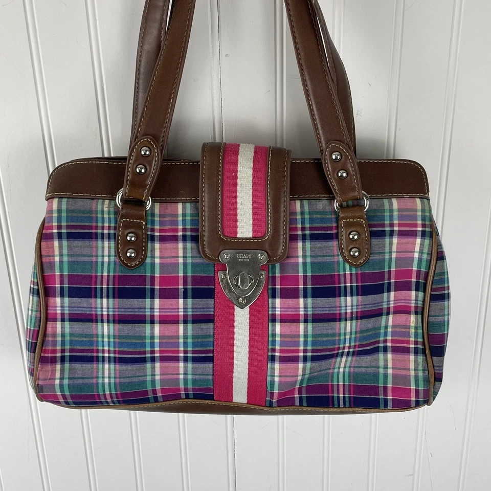 Винтажная розовая клетчатая сумочка CHAPS от Ralph Lauren с двумя ручками - Изображение 2 из 4
